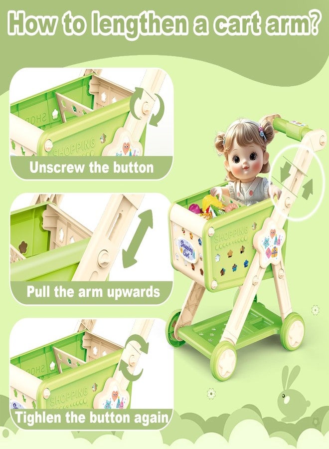 RedCrab Kids Shopping Cart,75PCS Toy Shopping Cart Playset with Food Shop Accessories, Adjustable Shopping Cart Arm,Shopping Basket Grocery Store Games for Ages 3 4 5 67 8+ (Green) - Image 4